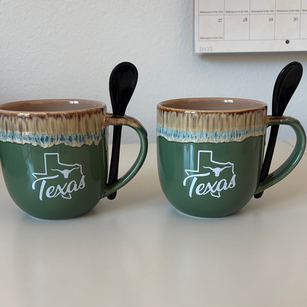 NWT Green Texas Mug Set with Spoons